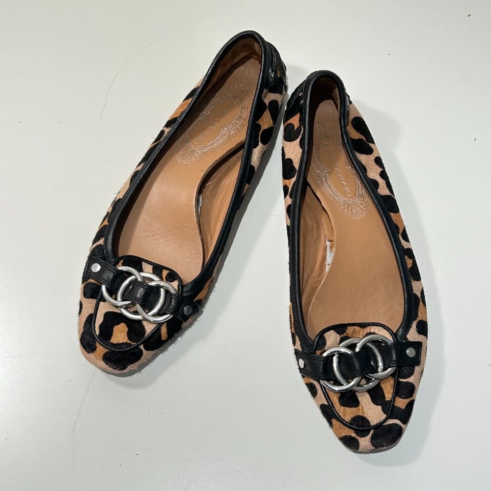 Size 37 ELIE TAHARI Women's Leather Flat Leopard Animal Print Loafers